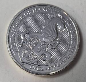 2 Oz&nbsp; 2020 Queen's Beast £5 Pounds 2 oz .9999 Fine&nbsp; Silver - White Horse of Hanover - BU