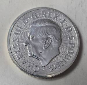2 Oz. 2023 Great Britain  £5 Pounds 2 oz .9999&nbsp; Fine Silver BULL OF CLARENCE- King Charles - Airtite Case