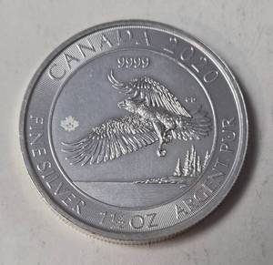 lot 21 image: 1.5 Oz. Fine Silver - 2020 Canada  $8 Bald Eagle - BU