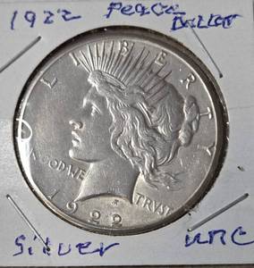 lot 75 image: 1922 Silver Peace Dollar - Unc.