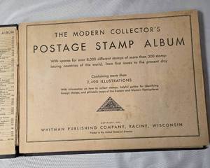 lot 49 image: Vintage The Modern Collectors Postage Stamp Album and bag of Misc. Stamps (Book Binding is coming apart)