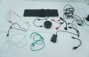 lot 47 image: Amazon Dot, MXQ-4K Ultra HD Android TV Box, Keyboard, variety of specialized phone cords and adaptors