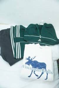 lot 57 image: Vintage Hunter Green Adidas Tracksuit Size L & Sweatpants and Sweatshirt