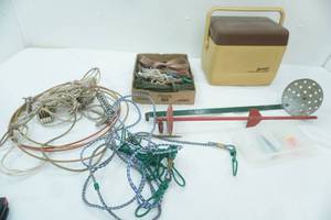 lot 67 image: 6 pack cooler, fishing gear, ropes, straps, pulleys