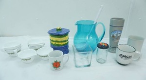 lot 71 image: Corelle Mugs, Coffee Mugs, Blue Poly Pitcher and More