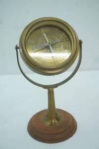 lot 103 image: Vintage Brass Gimbaled Compass wWooden Base 10 tall