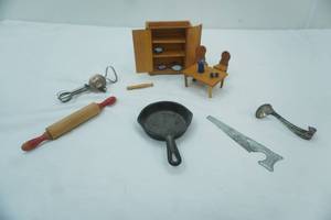 lot 104 image: Vintage Silver Spoon, Toys, mini enamelware dinnerware and more