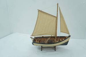 lot 107 image: Wooden Decorative Model Boat. Mediterranean-Style Fishing.