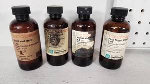 lot 68 image: Candlescience Clean Scents Fragrance Oil Lot including Basil and Herb, Smoked Oud, Neroli and White Jasmine, Pink Sugar Crystals - 4 oz Bottles All Partials, See Final Pic for How Much in Each
