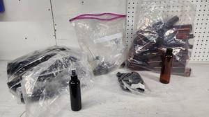 lot 109 image: Lot of Plastic Spray Bottles and Containers including Black and Amber Variants - Mixed Sizes 4 12, 6 - Total Count 23 Tall, 48 Short - Dispensers Not Counted