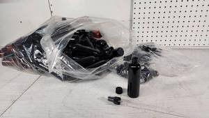 lot 112 image: Black and Amber Bullet Cosmo Round Bottle 4 oz  - 73 of them, Dispensers not counted