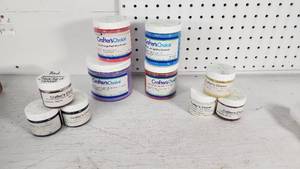 lot 119 image: Crafters Choice Powder and Pigment Lot including Coral Orange Reef Mica Powder, Blue Oil Locking Mica Shimmer, and Others - All Partials