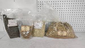 lot 125 image: Mountain Rose Herbs Organic Dried Herbs and Flowers Lot including Nettle Leaf, Honeysuckle Flower, Oatstraw, and Hops Flowers