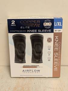 lot 44 image: NEW COPPERFIT ELITE COMPRESSION KNEE SLEEVE LXL 2PK