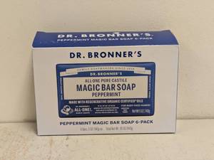 lot 12 image: NEW DR BRONNERS MAGIC BAR SOAP PEPPERMINT 6PK