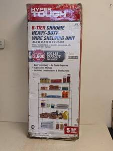 lot 160 image: HYPER TOUGH 6-TIER CHROME HEAVY DUTY WIRE SHELVING UNIT