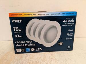 lot 171 image: NEW FEIT ELECTRIC 75W 5-6 LED RECESSED DOWNLIGHTS 4PK