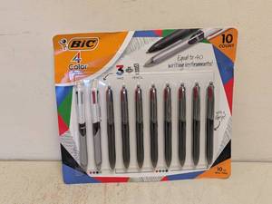 lot 205 image: NEW BIC 4 COLOR BALL POINT PENS 10PK