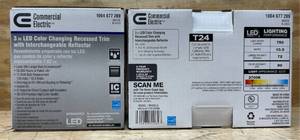 lot 148 image: Commercial Electric 3 in LED Color Changing Recessed Trim with Interchangeable Reflector lot of 2