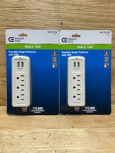 lot 223 image: 3-Outlet USB Travel Wall Tap Surge Protector, White (lot of 2)
