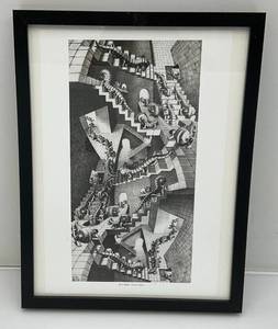 lot 225 image: Framed Behind Glass M.C. Escher House Of Stairs Print 12 34 x 16 34
