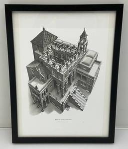 lot 228 image: Framed Behind Glass M.C. Escher Ascending And Descending Print 12 34 x 16 34