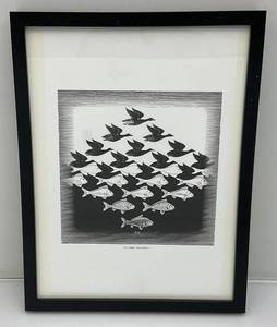 lot 231 image: Framed Behind Glass M.C. Escher Sky And Water I Print 12 34 x 16 34