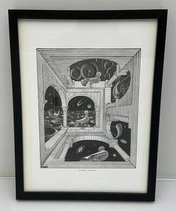 lot 235 image: Framed Behind Glass M.C. Escher Another World II Print 12 34 x 16 34