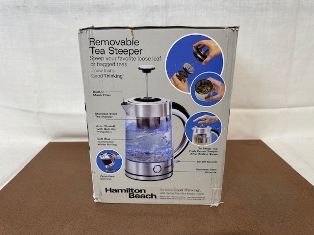 lot 242 image: Hamilton Beach Tea Steeping Glass Kettle with Removable Tea Steeper 1.7L