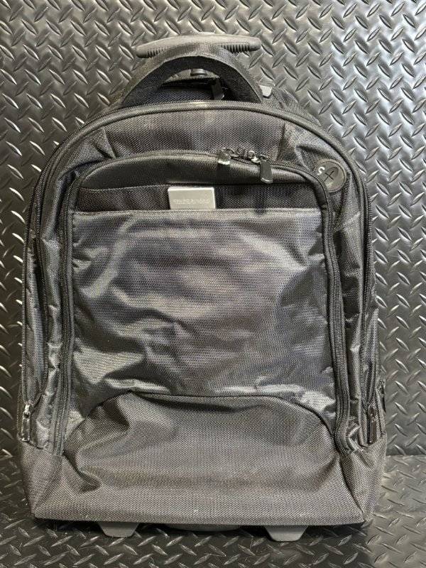 lot 259 image: Black Rolling Backpack with Telescoping Handle, Dual Wheels, and Multi-Compartment Organizer