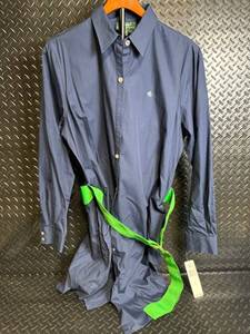 lot 196 image: Lauren Ralph Lauren Navy Button-Front Shirt Dress with Neon Belt - Size L