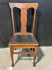 lot 216 image: Oak Dining Chair with Leather Inset Seat, Carved Back Splat