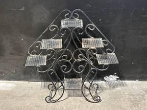 lot 218 image: Wrought Iron Tree-Shape Plant Stand with Perforated Square Shelves