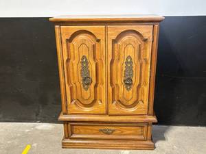 lot B-222 image: Armoire - Oak Wood, Double Doors, 4-Drawer Interior & Lower Drawer