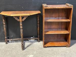 lot 224 image: Antique Wooden Console Table & 3-Shelf Bookcase - Two-Piece Set