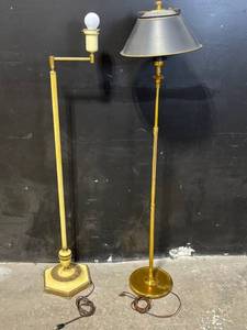 lot 226 image: Brass Floor Lamps (Lot of 2) - Vintage Pair, One With Globe Bulb, One With Gray Shade