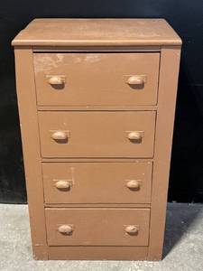 lot 227 image: Vintage Brown Wood 5-Drawer Dresser Tall Chest with Round Knob Pulls