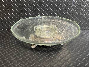 lot 265 image: Vintage Green Glass Compote - Ornate Cast Metal Base