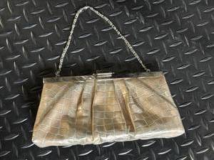 lot 269 image: Gunne Sax Gold Crocodile-Embossed Clutch with Chain - Vintage Evening Bag