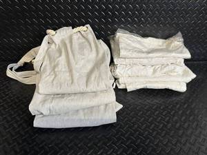 lot 303 image: Beige Canvas Tote Bag with Rope Handles - 6 Pouches Included (7-Piece Set)