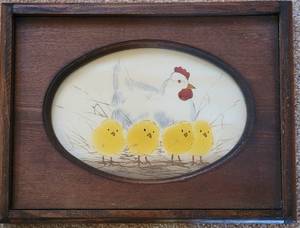 lot 130 image: Sweet Hen and Chicks Watercolor Framed Art signed Wells 82