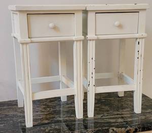 lot 46 image: Petite White Farmhouse Tables A, pair