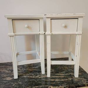 lot 47 image: Petite White Farmhouse Tables B, pair