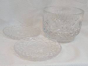 lot 102 image: Lead Crystal Wine Bottle Coaster Trio