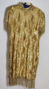 lot 255 image: Vintage Silk Gold Beaded Cocktail Dress  size XL