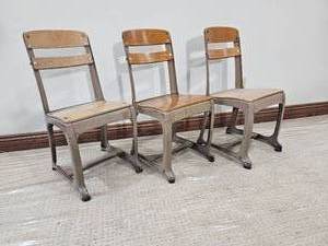 lot 41 image: Vintage Industrial School Chairs, Set of Three