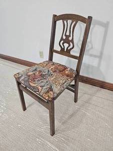 lot 166 image: Folding Lyre-Back Side Chair with Safari Animal Upholstered Seat