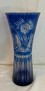 lot 220 image: Cobalt Blue Cut Crystal Floral Vase