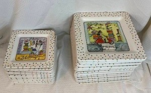 lot 225 image: Whimsical Shopping Theme Square Plates and Trays Collection - (28)