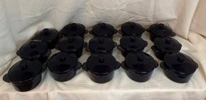lot 223 image: Denmark Black Stoneware Lidded Mini Pots Set - (15)